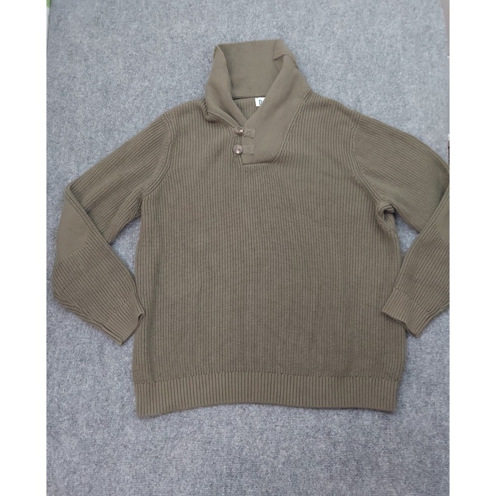 Duluth Sweater Mens 2XL OD Green Shawl Collar Ribbed Pullover Wool Blend